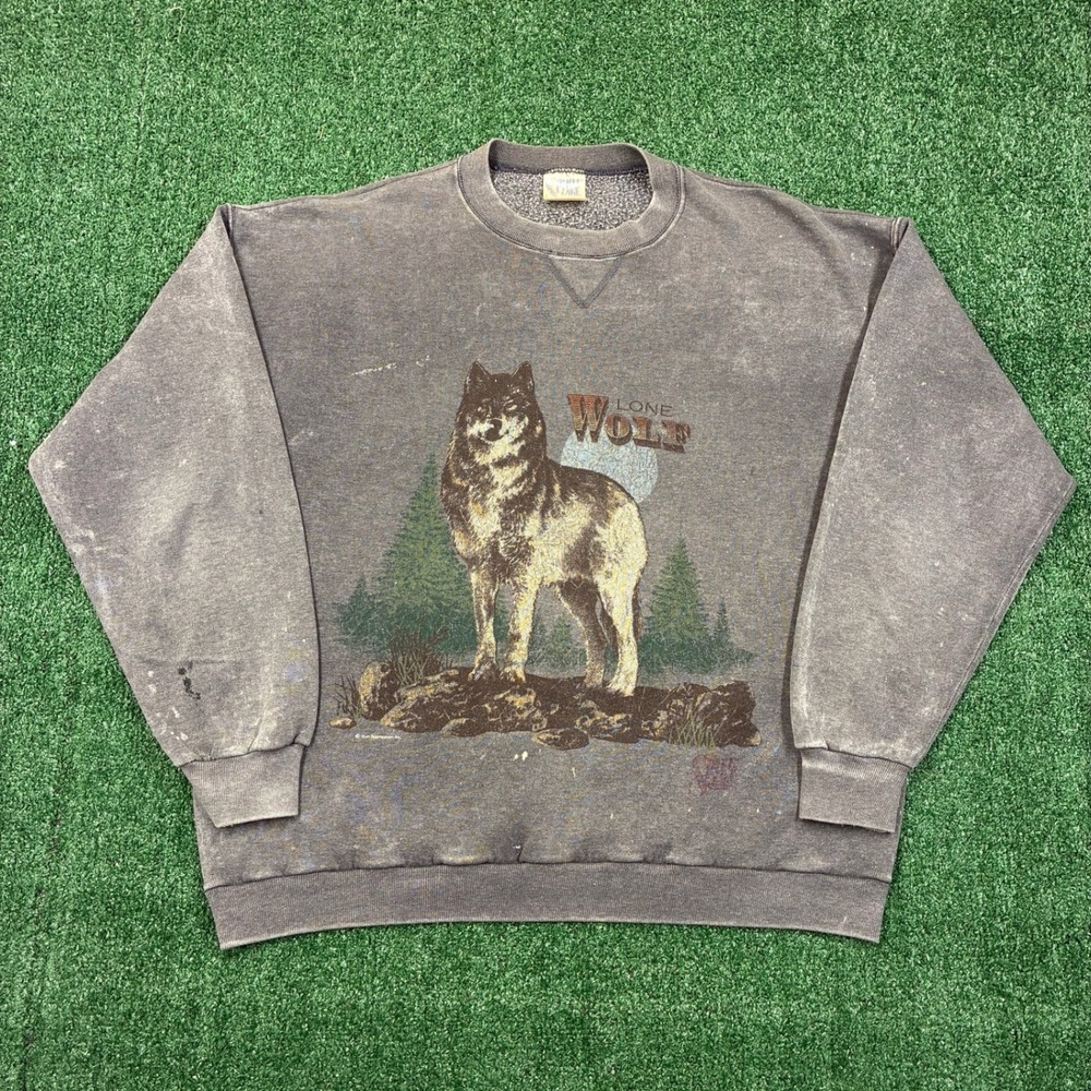 Vintage 90s Sun Sportswear Lone Wolf Crewneck Sweater